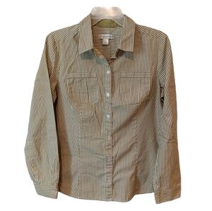 Christopher & Banks - Woman's - Olive Striped - Button Up Shirt - Small